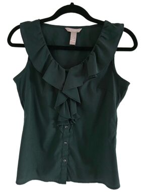 🖤 Banana Republic Dark Green Ruffle Sleeveless Blouse - Small
